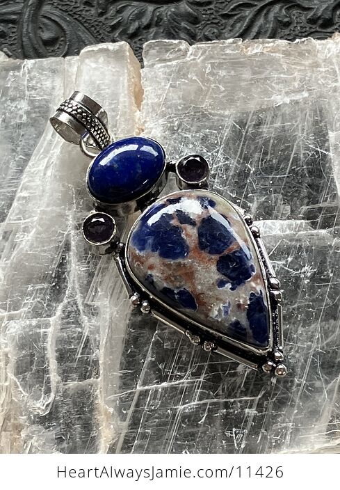 Sodalite Lapis Lazuli and Amethyst Gems Crystal Stone Jewelry Pendant - #WHIJoMynM5w-5