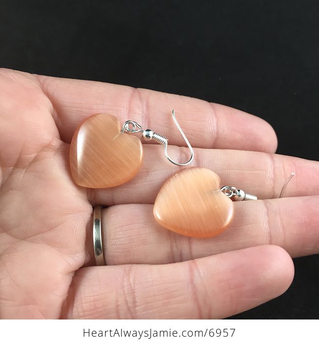 Soft Orange Cat Eye Heart Stone Earrings - #I6kUQ9W0g18-3