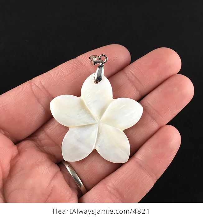 Sold Carved White Shell Frangipani Plumeria Flower Jewelry Pendant - #wXgQhFUEeNU-1