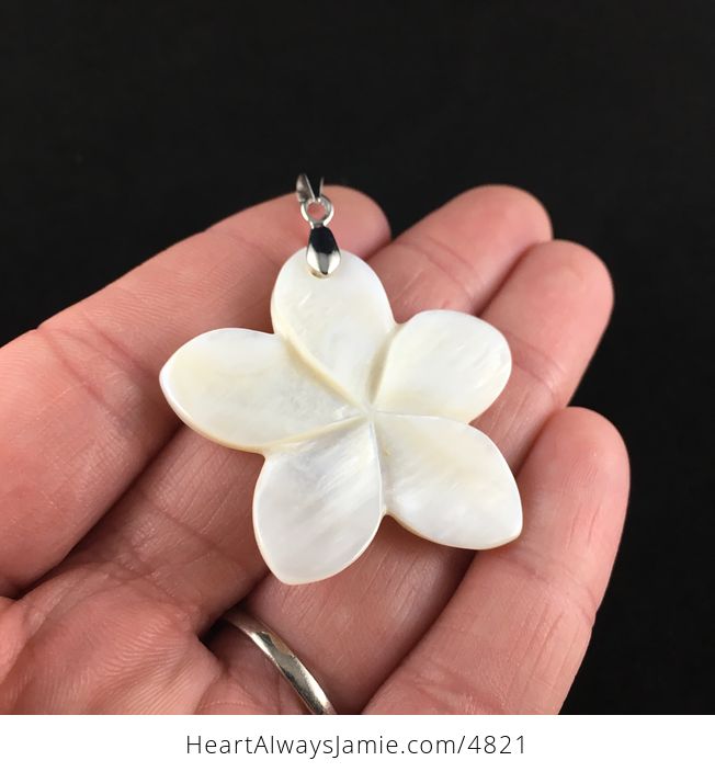 Sold Carved White Shell Frangipani Plumeria Flower Jewelry Pendant - #wXgQhFUEeNU-2