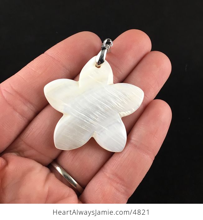 Sold Carved White Shell Frangipani Plumeria Flower Jewelry Pendant - #wXgQhFUEeNU-4