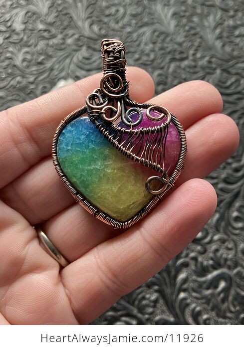 Sold Wire Wrapped Heart Rainbow Quartz Crystal Stone Jewelry Pendant - #ATNH1S9qedI-1