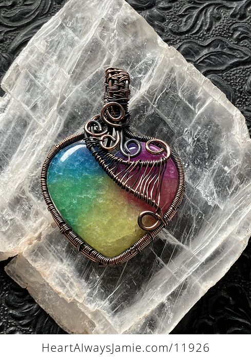 Sold Wire Wrapped Heart Rainbow Quartz Crystal Stone Jewelry Pendant - #ATNH1S9qedI-7