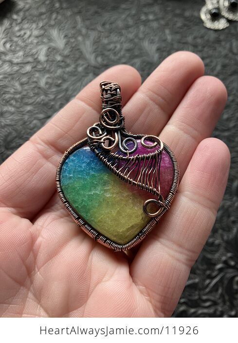 Sold Wire Wrapped Heart Rainbow Quartz Crystal Stone Jewelry Pendant - #ATNH1S9qedI-6