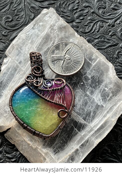 Sold Wire Wrapped Heart Rainbow Quartz Crystal Stone Jewelry Pendant - #ATNH1S9qedI-8
