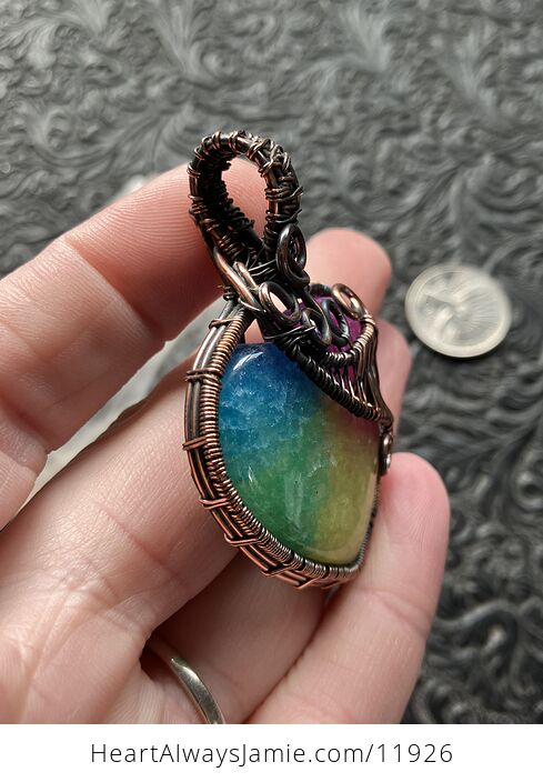 Sold Wire Wrapped Heart Rainbow Quartz Crystal Stone Jewelry Pendant - #ATNH1S9qedI-2