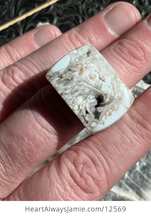 Solid Carved Eagle Ocean Jasper Crystal Stone Jewelry Ring Size 7 - #5WrWLew1at0-10