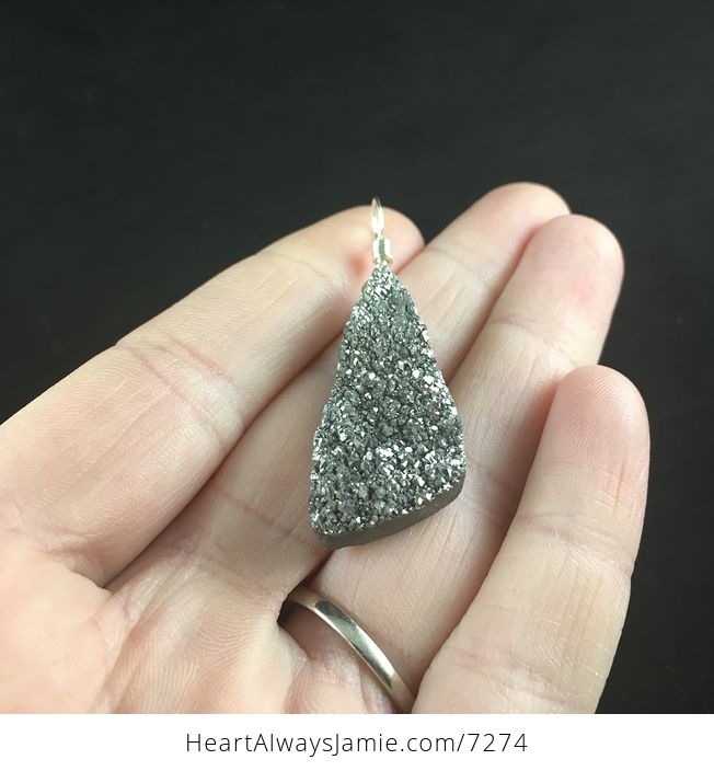 Sparkly Gray Silver Titanium Druzy Stone Jewelry Pendant - #F3TSNZrb70M-2
