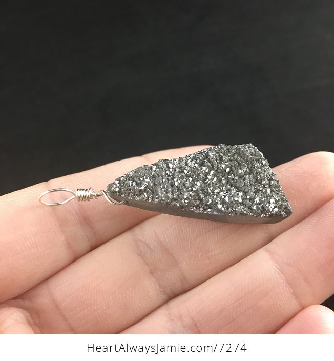 Sparkly Gray Silver Titanium Druzy Stone Jewelry Pendant - #F3TSNZrb70M-4