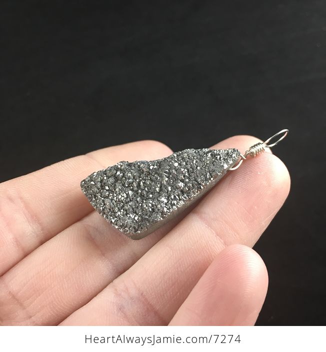Sparkly Gray Silver Titanium Druzy Stone Jewelry Pendant - #F3TSNZrb70M-3