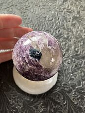 Sparkly Lepidolite Blue Apatite and Smoky Quartz Crystal Sphere #XGMfR3DHb3E