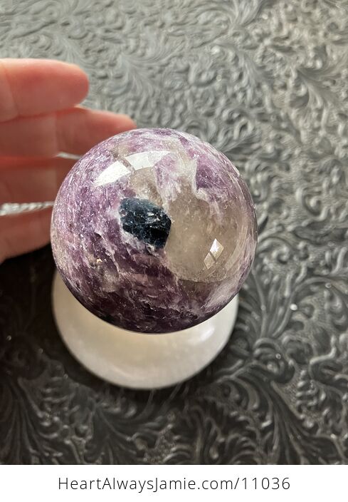 Sparkly Lepidolite Blue Apatite and Smoky Quartz Crystal Sphere - #XGMfR3DHb3E-1