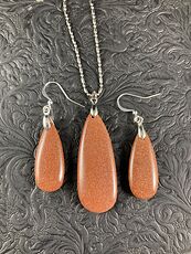 Sparkly Orange Goldstone Pendant and Earrings Jewelry Set #ixzbHBhivFs