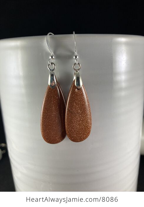 Sparkly Orange Goldstone Pendant and Earrings Jewelry Set - #ixzbHBhivFs-5