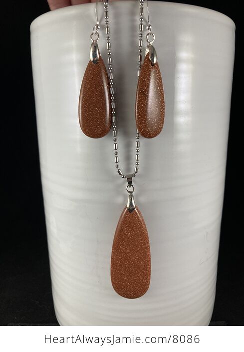 Sparkly Orange Goldstone Pendant and Earrings Jewelry Set - #ixzbHBhivFs-7