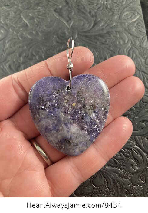 Sparkly Purple Ledpidolite Heart Shaped Stone Jewelry Pendant Ornament - #pvsL6kxtUFc-1