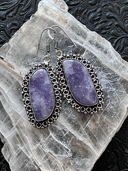 Sparkly Purple Lepidolite Mica Stone Jewelry Crystal Earrings #gyuLfthNvok