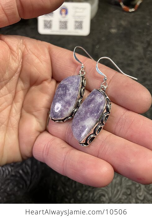 Sparkly Purple Lepidolite Stone Jewelry Crystal Earrings - #VzPP075HtPo-3