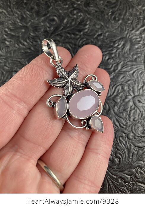 Starfish and Pink Chalcedony Crystal Stone Jewelry Pendant - #ojG0vdaV9YA-5