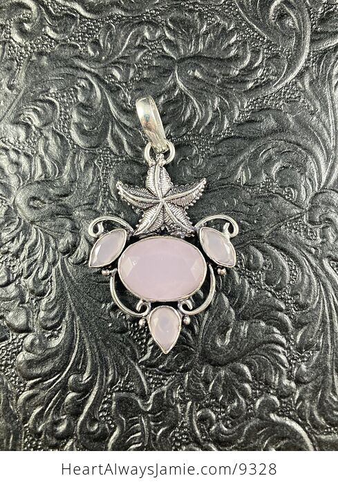 Starfish and Pink Chalcedony Crystal Stone Jewelry Pendant - #ojG0vdaV9YA-1