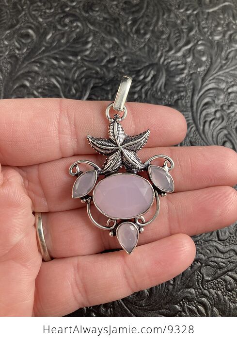 Starfish and Pink Chalcedony Crystal Stone Jewelry Pendant - #ojG0vdaV9YA-2