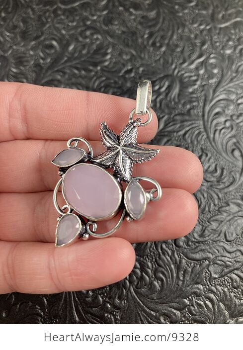 Starfish and Pink Chalcedony Crystal Stone Jewelry Pendant - #ojG0vdaV9YA-4