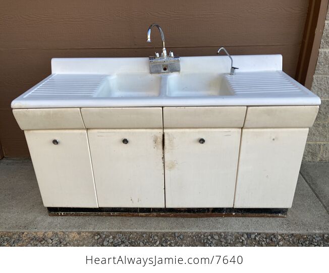 Steel Enamel American Kitchens Drainboard Double Sink Cabinet - #R0wT2izVeag-1