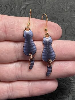 Striped Black Cat Dangly Tail Earrings #9UYgs3IATas