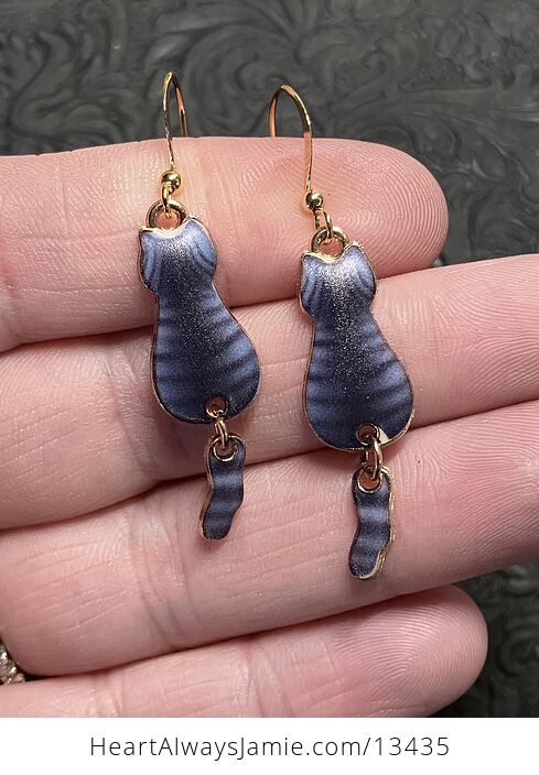 Striped Black Cat Dangly Tail Earrings - #9UYgs3IATas-2