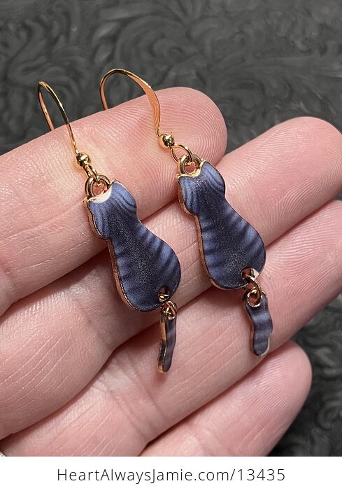 Striped Black Cat Dangly Tail Earrings - #9UYgs3IATas-3