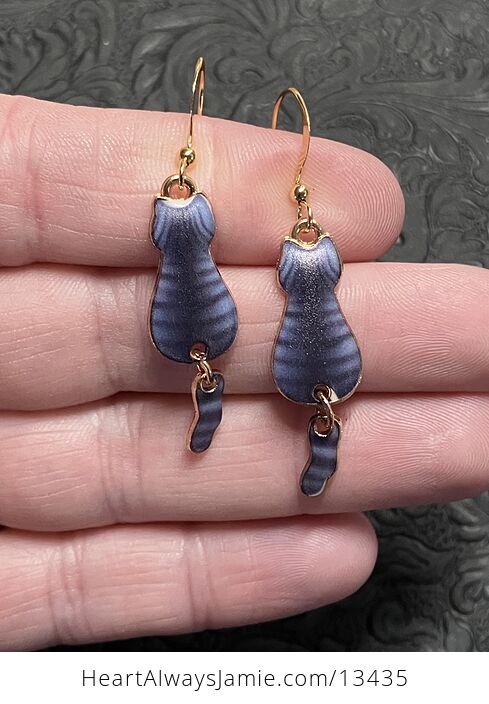 Striped Black Cat Dangly Tail Earrings - #9UYgs3IATas-1