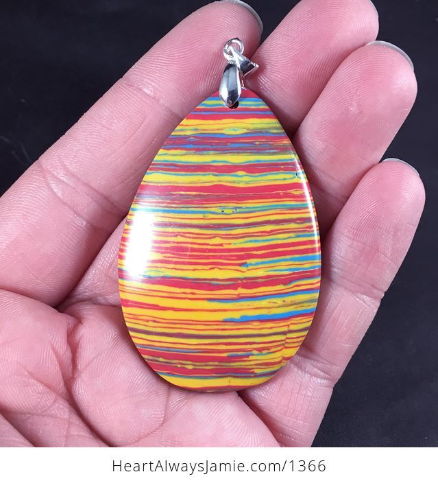 Striped Blue Red Orange and Yellow Synthetic Stone Pendant - #N9nlcUA9kmo-1