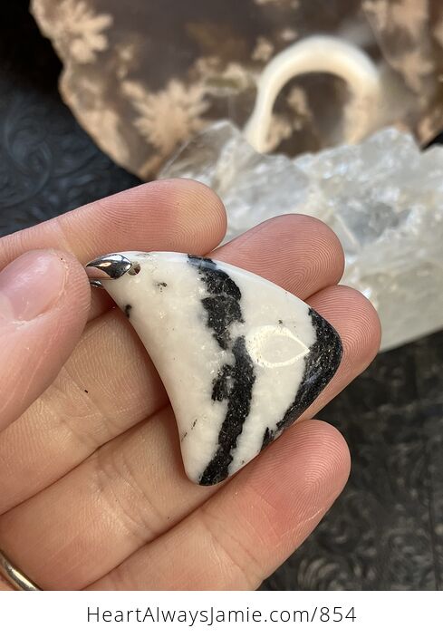 Striped Pretty White and Black Zebra Jasper Crystal Stone Pendant - #o3p2iEwXQnw-4