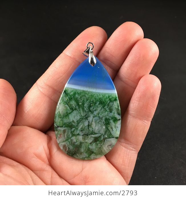 Stunning 34sky and Forest34 Blue and Green Druzy Agate Stone Pendant Necklace - #rCluW82C0m8-2