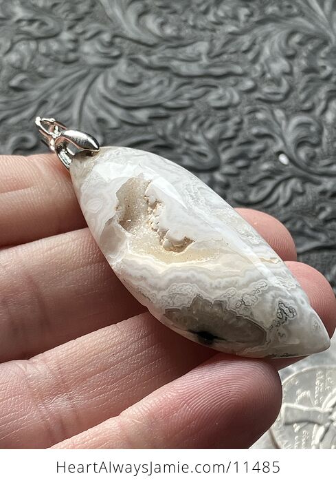 Stunning Beige and White Druzy Crazy Lace Agate Crystal Stone Jewelry Pendant - #6B1AAkoCGHI-2