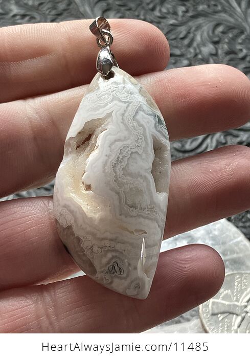 Stunning Beige and White Druzy Crazy Lace Agate Crystal Stone Jewelry Pendant - #6B1AAkoCGHI-1