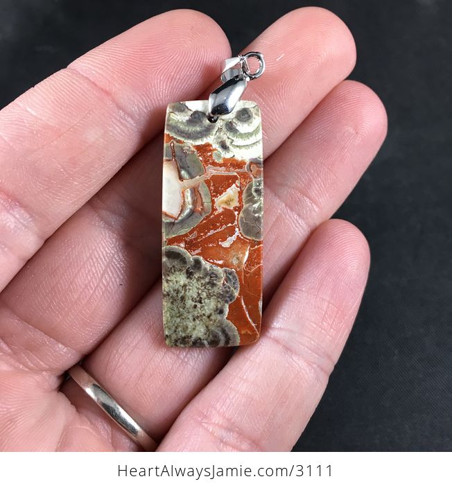 Stunning Beige Brown and Orange and Red Natural Peacock Jasper Stone Pendant Necklace - #oNA1WSHzYjU-2