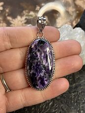 Stunning Black and Purple Charoite and Black Aegirine Crystal Stone Jewelry Pendant #Cw3gyr8QEeA