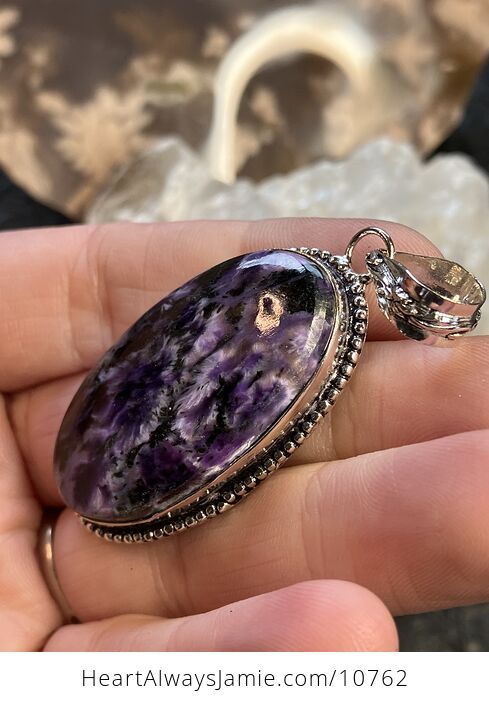 Stunning Black and Purple Charoite and Black Aegirine Crystal Stone Jewelry Pendant - #Cw3gyr8QEeA-4