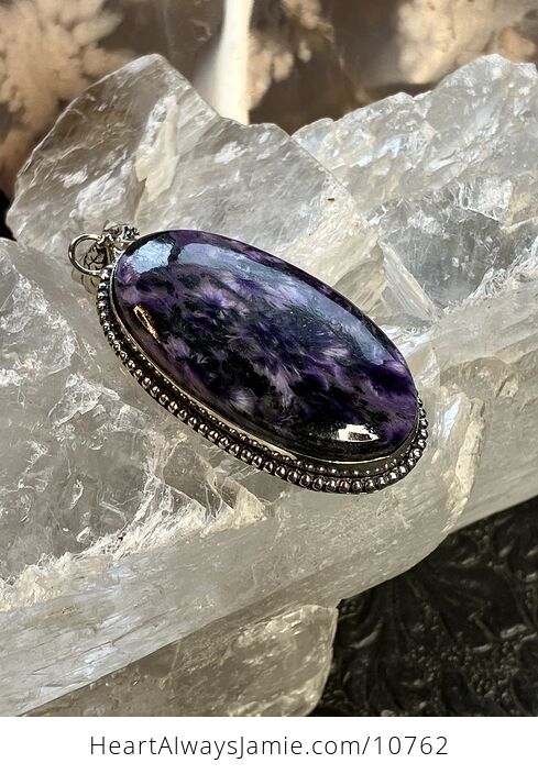 Stunning Black and Purple Charoite and Black Aegirine Crystal Stone Jewelry Pendant - #Cw3gyr8QEeA-2