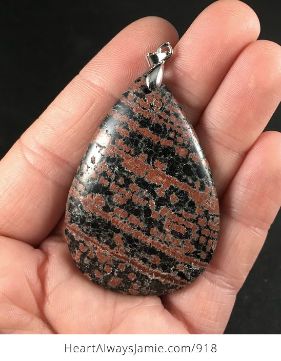 Stunning Black and Red Striped and Spotted Fireworks or Flower Obsidian Pendant - #2JeCfcWACew-1