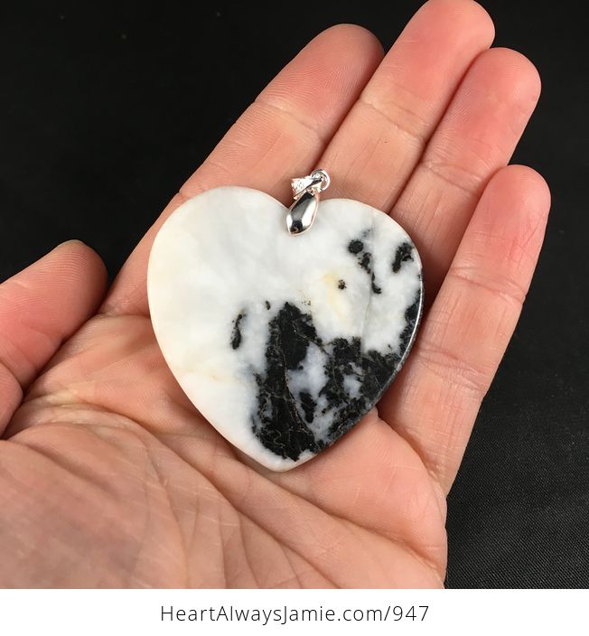 Stunning Black and White Howlite Heart Shaped Stone Pendant Necklace - #fhNLK9Cjyk8-2