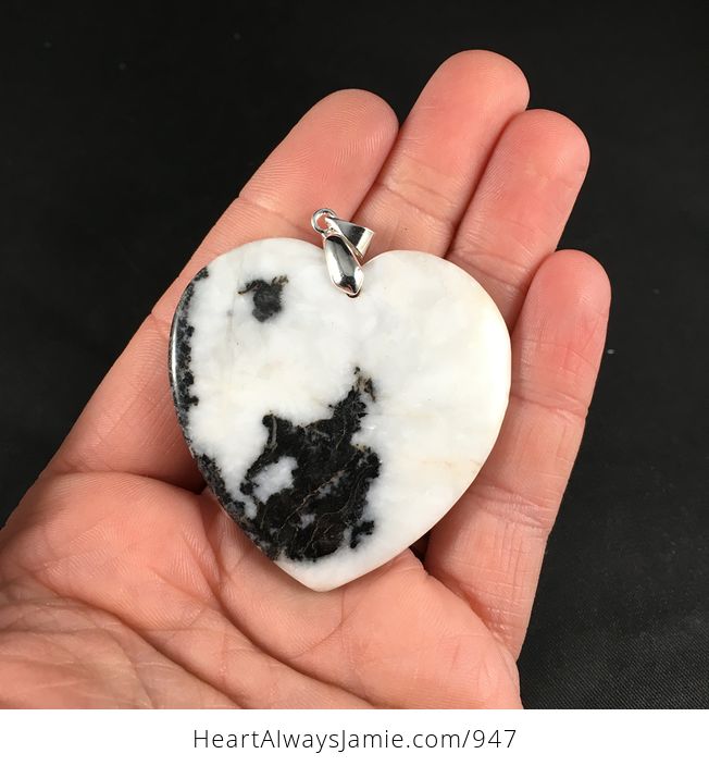 Stunning Black and White Zebra Jasper Heart Shaped Stone Pendant - #fhNLK9Cjyk8-1