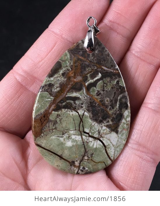 Stunning Brown and Green Blossom Agate Stone Pendant Necklace - #KNJnhBUqHvc-2