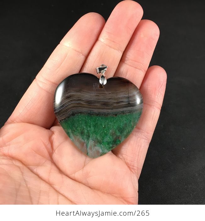 Stunning Brown and Green Heart Shaped Druzy Stone Agate Pendant - #QgXjssBx6vs-1
