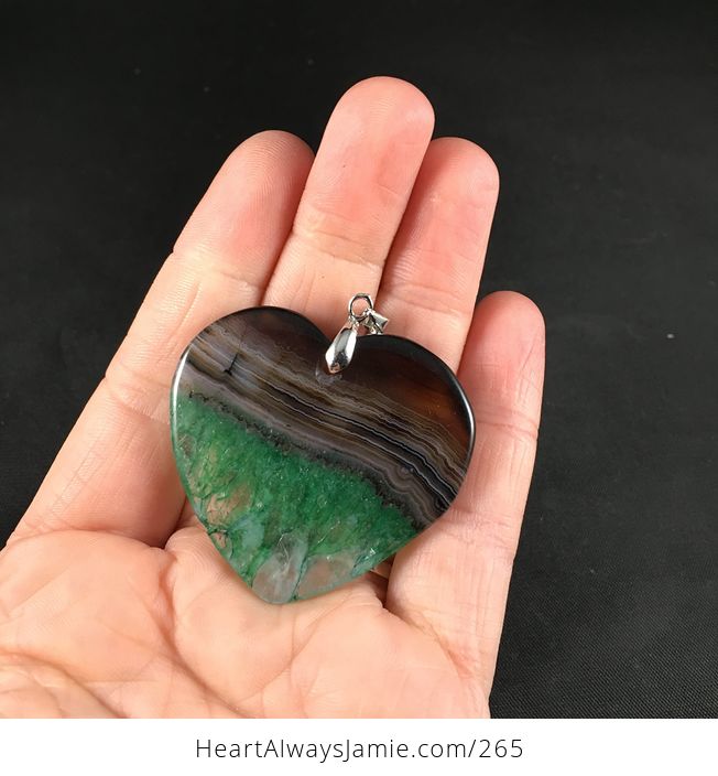 Stunning Brown and Green Heart Shaped Druzy Stone Agate Pendant Necklace - #QgXjssBx6vs-2