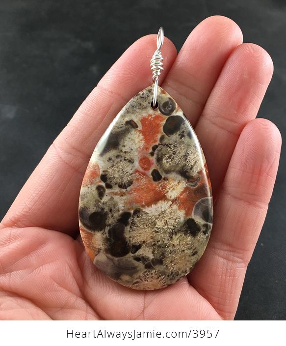 Stunning Brown and Orange Spiderweb Agate Stone Pendant Necklace - #gfpsmvOKOPc-2