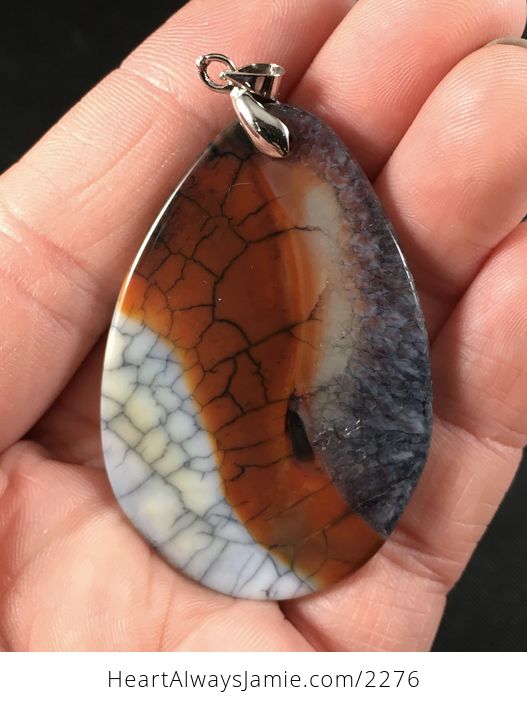 Stunning Brown White and Gray Druzy Dragon Veins Stone Pendant Necklace - #fhHKkOd3nV8-2