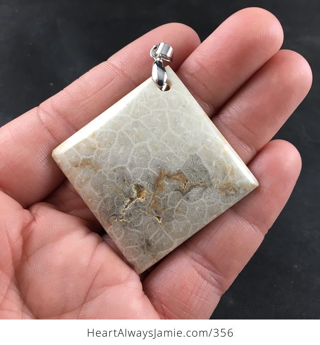 Stunning Diamond Shaped Beige Coral Fossil Pendant - #Dc7Drv21nFw-1