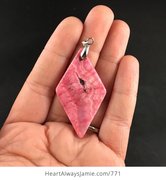 Stunning Diamond Shaped Pink Argentina Rhodochrosite Stone Pendant Necklace - #A2BH8rmx2So-2